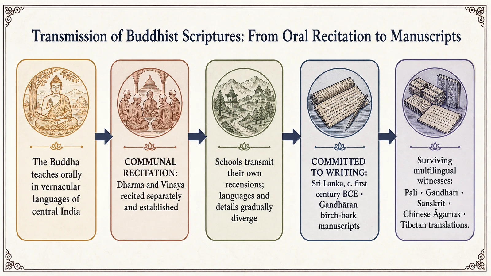 Transmission of Buddhist scriptures: from oral recitation to manuscripts