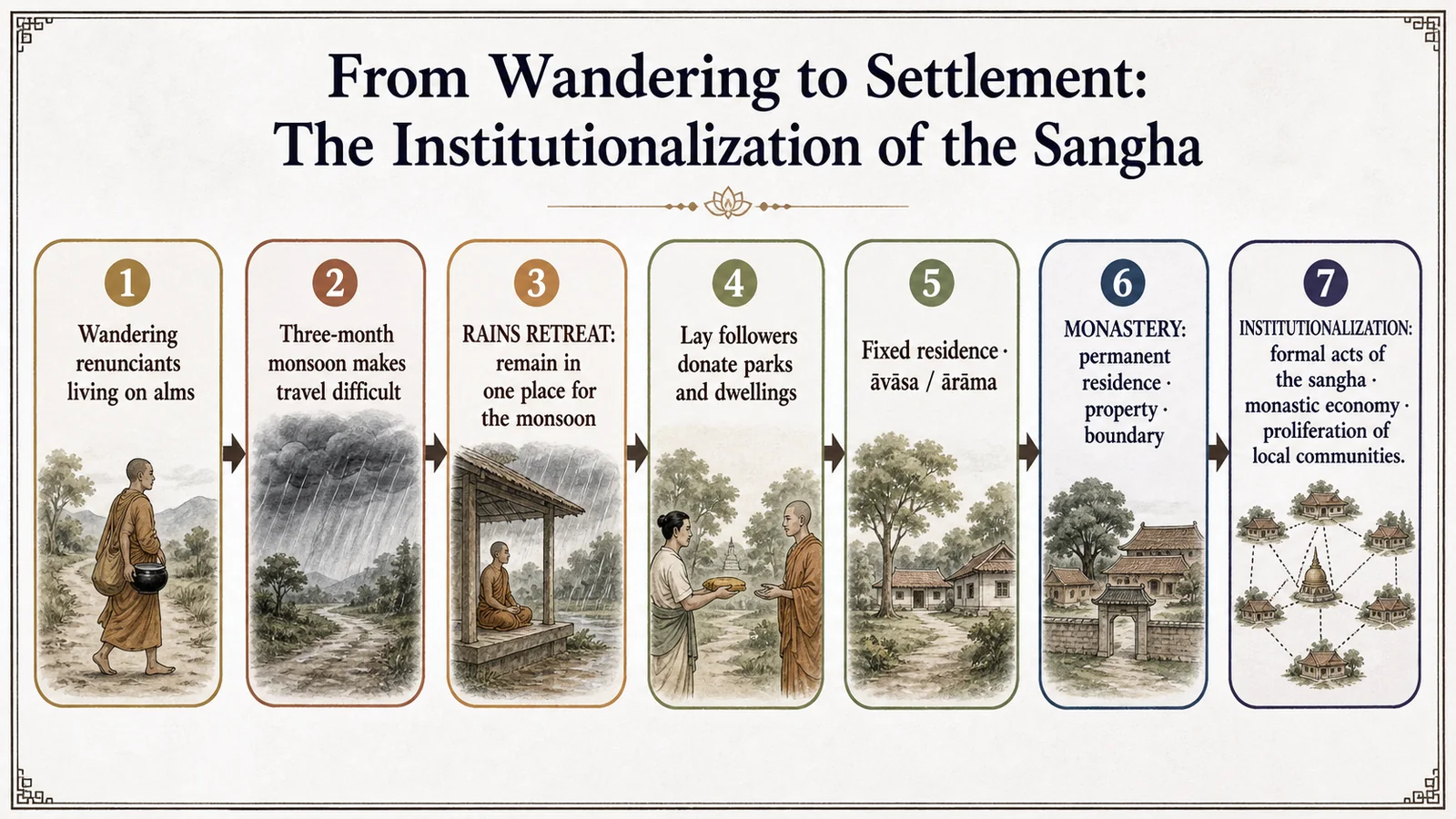 From wandering to settlement: the institutionalization of the sangha