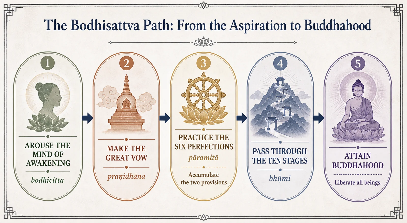 Structure of the bodhisattva path: from generating the aspiration to buddhahood