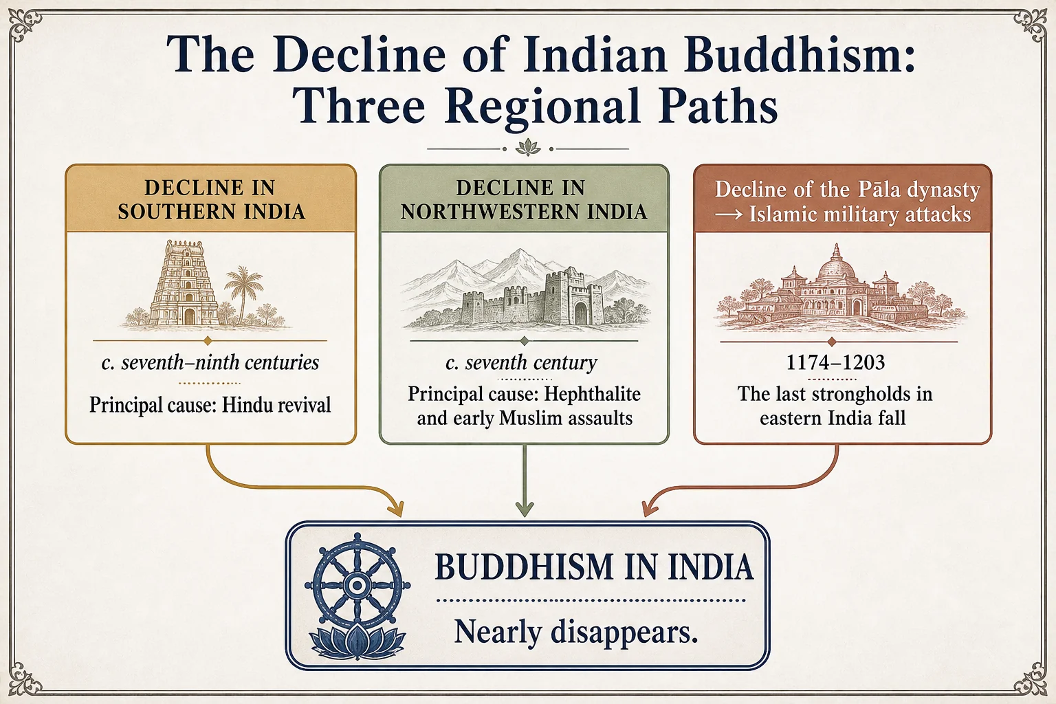 The decline of Indian Buddhism: three regional paths