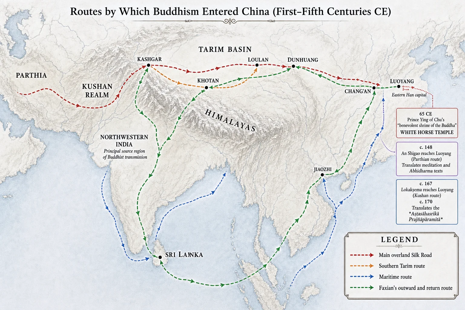 Routes by Which Buddhism Entered China (First to Fifth Centuries CE)