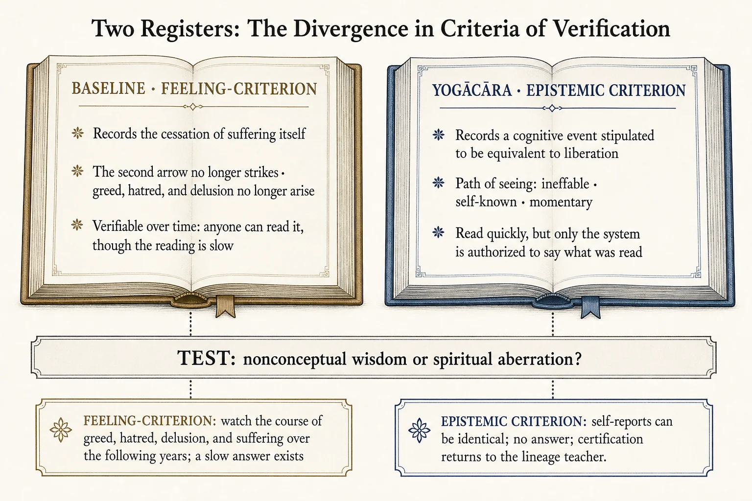 Two registers: the branching of criteria for verification