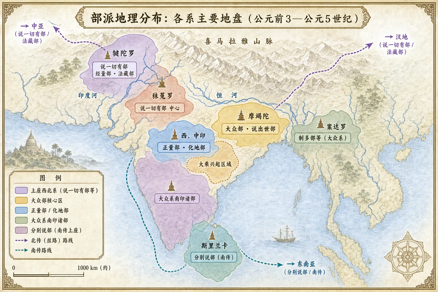 部派地理分布:各系主要地盘