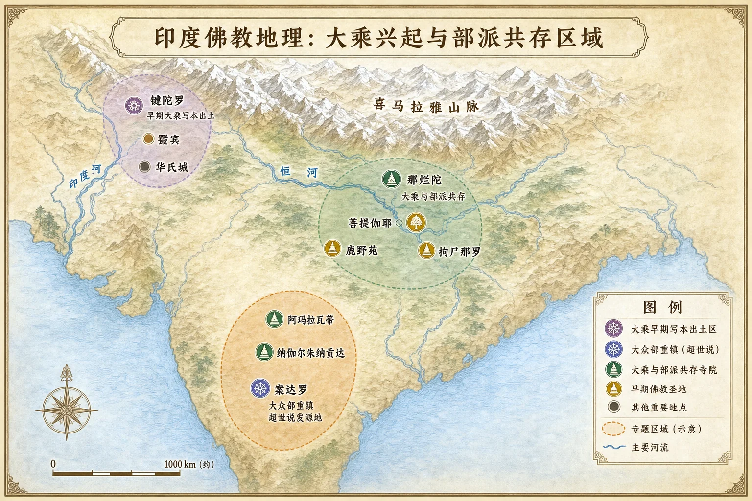 印度佛教地理:大乘兴起与部派共存区域