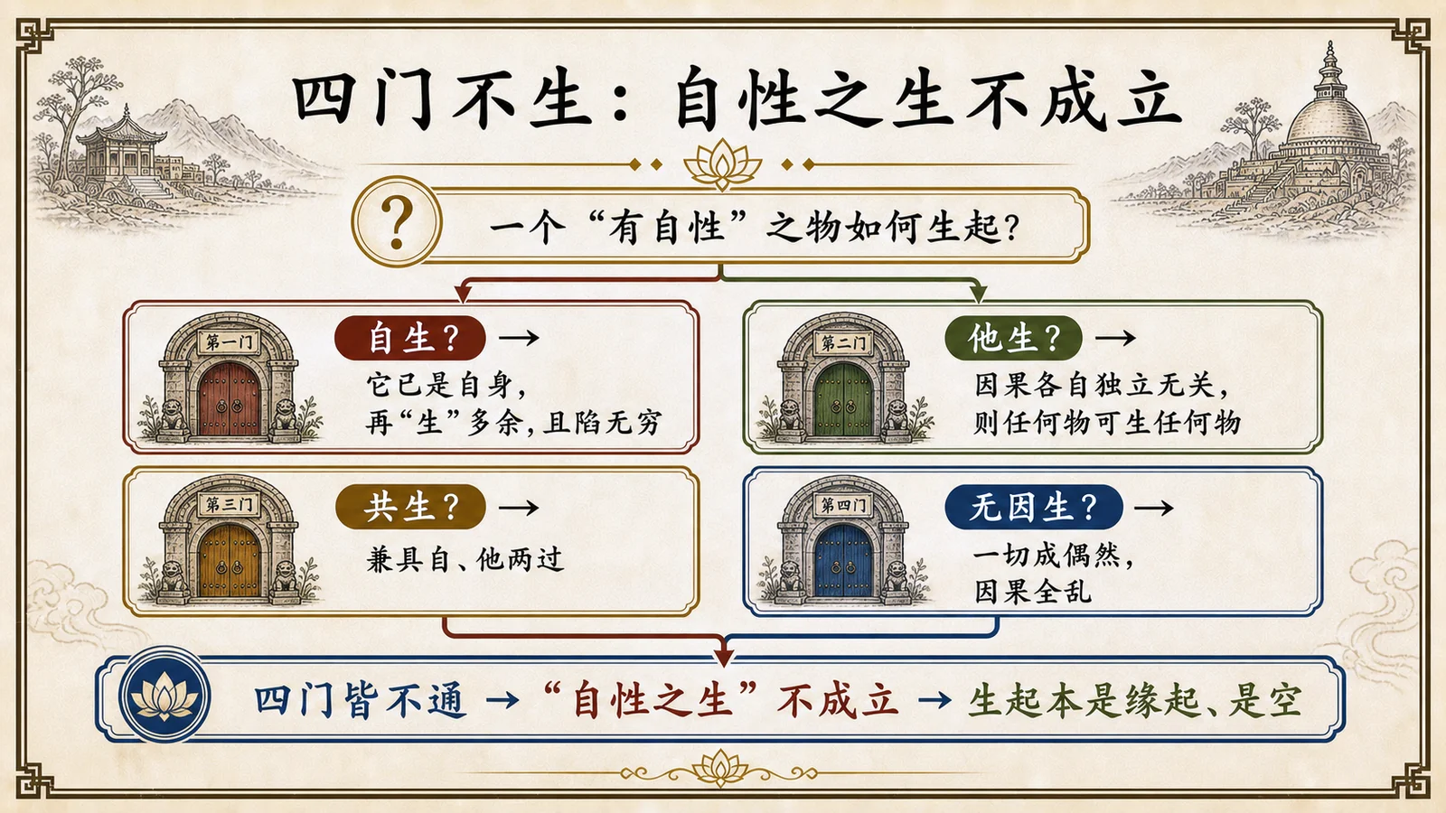 四门不生:自性之生不成立