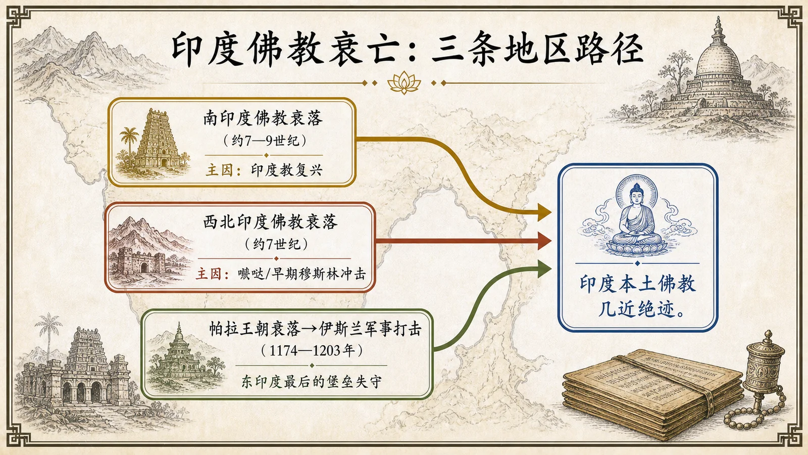 印度佛教衰亡:三条地区路径