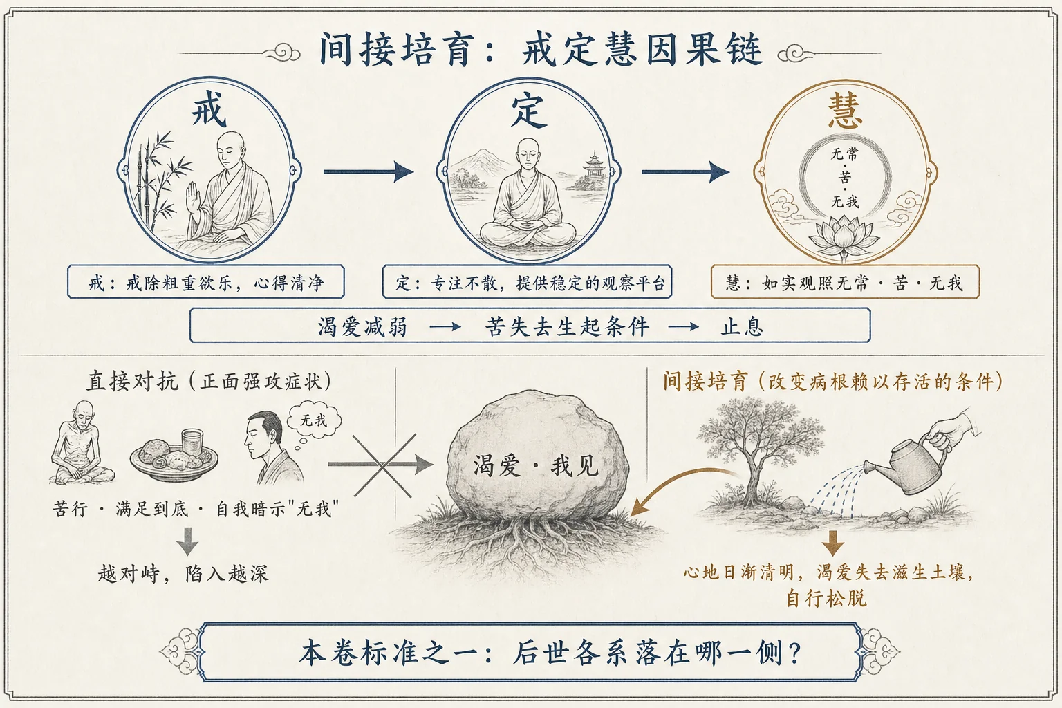 间接培育:戒定慧因果链